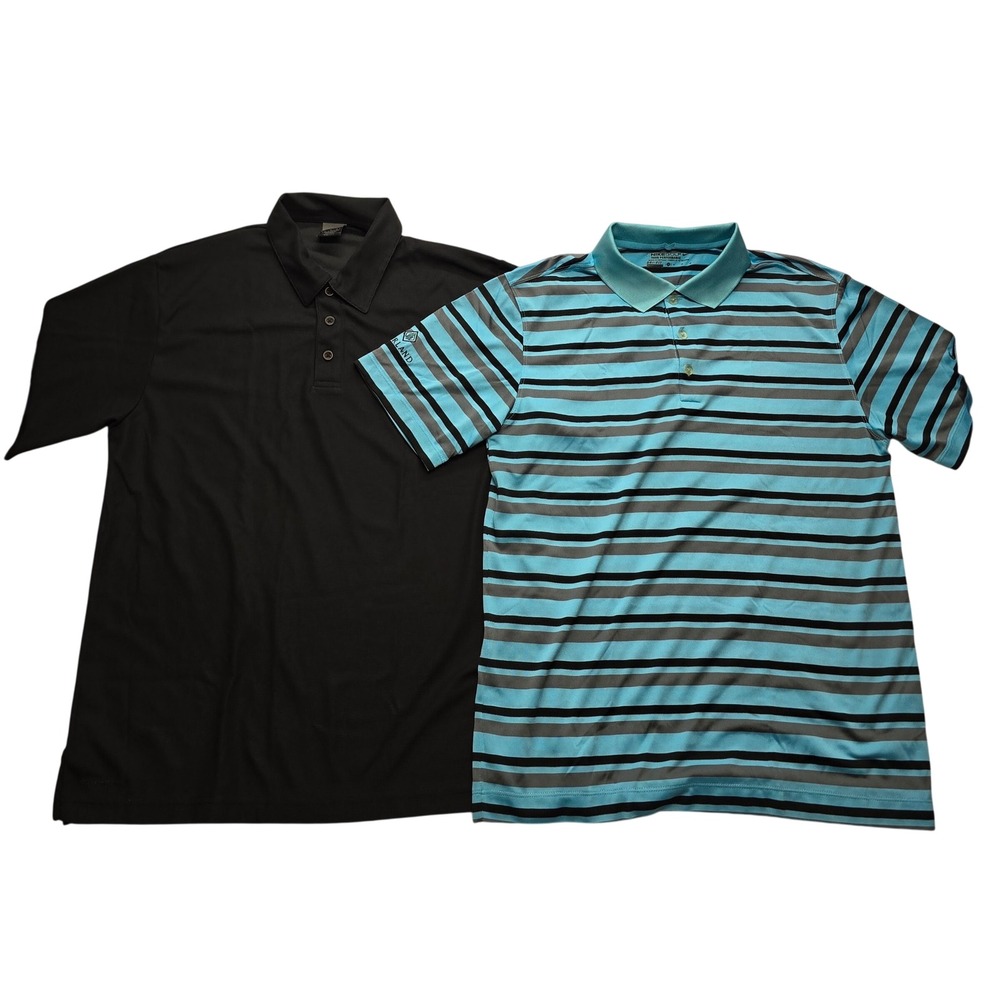 Nike‎ Golf Dri-Fit Polo Shirt Lot 2 Pack Striped Black Blue Mens Medium